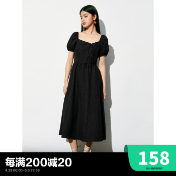 太平鸟夏季新款新中式连衣裙小黑裙法式肌理感长裙女 黑色 S