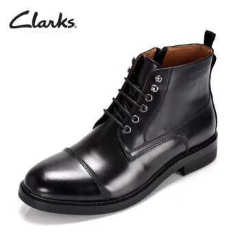 Clarks其乐男鞋新款英伦风经典牛皮工装靴系带高帮侧拉链马丁靴 黑色 39