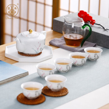 昌南陶瓷空谷幽兰泡茶壶品茗泡茶杯八头白瓷功夫家用茶具套装