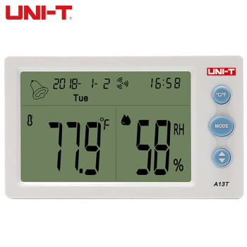 优利德（UNI-T）数显温湿度仪高精度家用数字测温仪室内婴儿房电子温度计湿度计 A13T (整点报时+万年历)