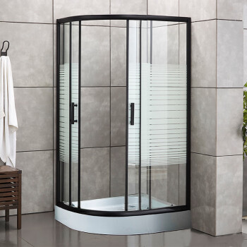 科勒森活定製黑色弧扇型淋浴房鋼化玻璃淋浴隔斷淋浴間玻璃房 黑色款透明玻璃80*80帶石基 不含蒸汽