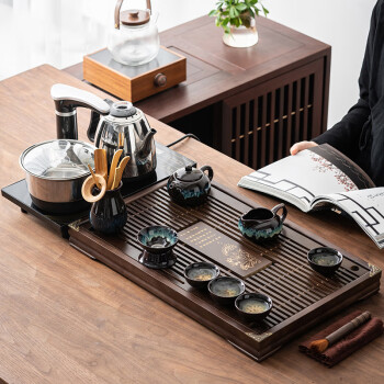 百鸿 功夫茶具套装家用简约茶盘自动上水烧水壶套装茶杯茶台实木茶盘