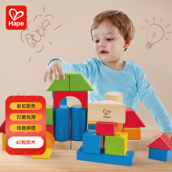 Hape(德国)宝宝拼搭积木玩具婴幼儿童40粒彩虹积木生日礼物 E8321