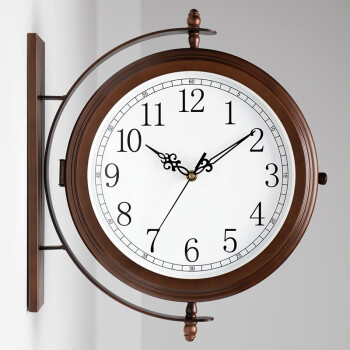 汉时（Hense）现代简约双面钟家用轻奢客厅挂钟时尚家用金属挂表石英钟表HDS66 红铜色