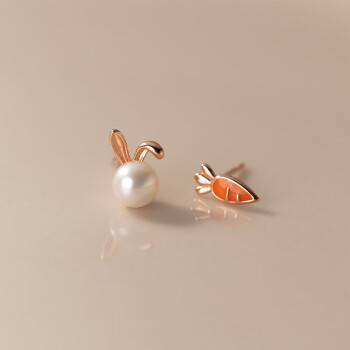潮宏基925银针不对称设计兔子胡萝卜耳钉精致小巧耳环可爱耳饰礼物女 耳饰礼物女