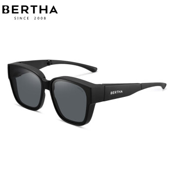 贝尔莎（bertha）墨镜套镜折叠近视太阳眼镜男女开车专用大框防紫外线防晒偏光镜 磨砂深黑