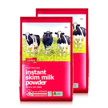 芬氏 澳洲Coles成人奶粉 青少年学生钙进口早餐奶营养冲饮 脱的脂奶粉1kg*2袋装