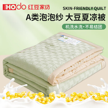 红豆家纺红豆家纺大豆纤维夏被泡泡纱夏凉被可机洗冰丝空调被单人薄款被子 【A类面料+大豆纤维填充】淡雅灰 150*200cm【单人被】
