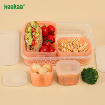 哈哢（haakaa）嬰兒輔食盒寶寶矽膠冷凍保鮮分裝盒零食密封收納盒便攜套裝可蒸煮 果凍粉