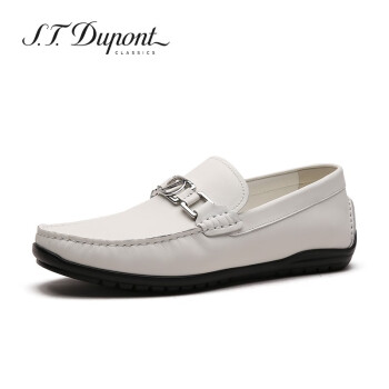 S.T.Dupont都彭白色豆豆鞋男男士休闲皮鞋软底一脚蹬乐福鞋开车鞋L32275102 白色 41欧码