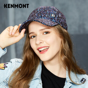 卡蒙（Kenmont）春秋季帽子女冬户外加厚鸭舌帽青年蓝色印花休闲硬顶棒球帽2674 蓝色 可调节(57.5cm)