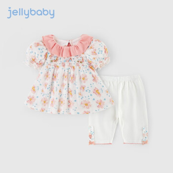 JELLYBABY【碎花套装】2024年夏季新款儿童女童童装T恤打底裤两件套 粉色 120