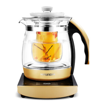 HYUNDAI韩国品牌养生壶全自动玻璃多功能电热茶壶家用煮茶器小型 雅致金色