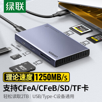 綠聯USB/Type-C讀卡器3.2高速 適用CFexpressA/B內存卡 支持索尼佳能相機CFeA/CFeB/SD/TF卡手機無人機