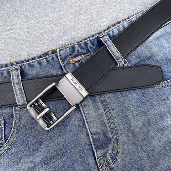LEE-THOM男士自动扣皮带新款时尚黑色棕色真皮牛皮商务休闲百搭男裤腰带潮 银扣黑色牛皮自动扣 送钥匙扣 100cm 合适29-30裤子号