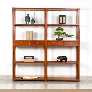 贡艺名居 红木家具非洲花梨（学名：刺猬紫檀）书架中式书柜书房展示架实木书橱储物架 一个（75*32*198）