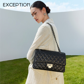 例外（EXCEPTION）包包斜跨新款女士包时尚头层牛皮菱格小方包链条单肩包EP2115002N 黑色