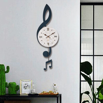 Caravel音乐音符乐器挂钟客厅现代简约时钟时尚创意轻奢家用北欧石英钟 （音符）灰色 / 贝壳金色罗马