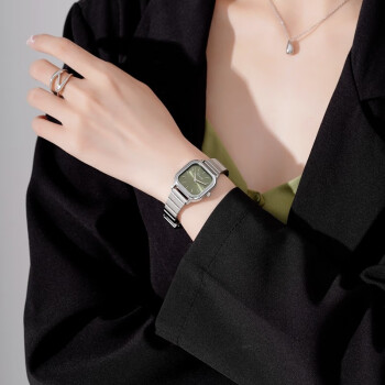 金米欧（KIMIO） 手表女学生女士品牌高中生女生女款简约轻奢时尚气质精致复古方形小表盘钢带腕表女表 极光绿