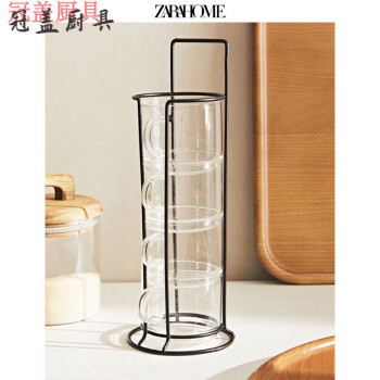 嘉玘Zara Home 简约玻璃可叠放水壶含黑色金属壶架4件套 42208464990 透明200.ml，11.0 x 26.5 x 10 200.m.L以下