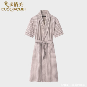多俏美睡袍男士浴袍式睡衣晨袍和服夏季纯棉短袖薄款浴衣中长款日式和风 Q9005睡袍 L