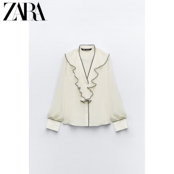 ZARA新款 女装 撞色饰边叠层装饰衬衫 3897068 712 白色 XS (160/80A)