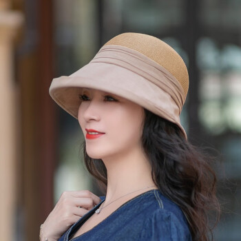 黛莎（DAISHA）帽子女夏季防晒拼接渔夫帽时尚休闲草帽出游遮阳帽太阳帽 卡其色
