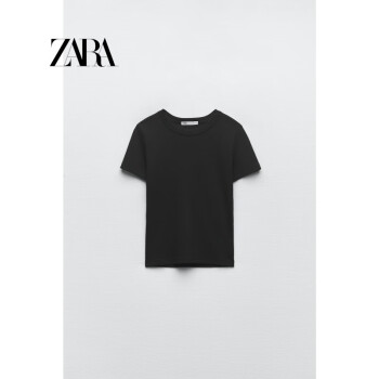 ZARA新款 女装 黑色圆领短袖罗纹 T 恤 4424300 800 黑色 S (165/84A)