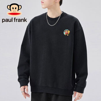 大嘴猴（paul frank）长袖卫衣男士2024夏季薄款宽松圆领小众胸标上衣男黑色XL