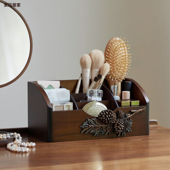 OEMG收纳筐桌面那澜多好美式创意木质化妆品收纳盒桌面整理盒遥控器护 松果9格收纳盒