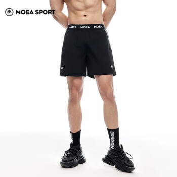 墨立方（MOEA）凉感轻薄运动短裤男士夏季速干弹力跑步健身三分休闲沙滩裤 黑色 170/74A/M