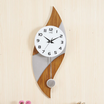 维诺亚时恩特现代客厅钟卧室静音挂钟创意挂钟中国风挂钟 橡木色间银色 12英寸(直径30.5厘米)
