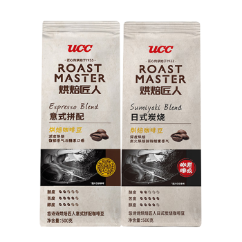 悠诗诗（UCC）烘焙匠人意式拼配咖啡豆+烘焙匠人日式炭烧咖啡豆 500克X2袋/组