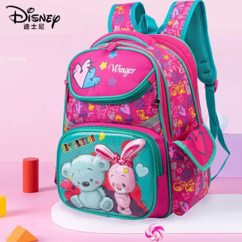 迪士尼（Disney）艾朵朵儿童书包女生1-3年级小学生书包减负多层双肩背包女童礼物 玫红  熊兔书包