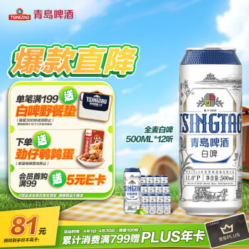 青岛啤酒（TsingTao）精酿白啤 浓郁麦香全麦酿造500ml*12听 整箱装  春日出游