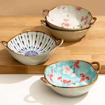 yomerto悠米兔 日式双耳汤碗 家用防烫 陶瓷餐具 拉面碗 大碗汤盆-2个装