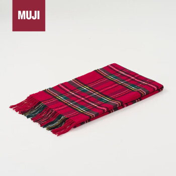 MUJI羊毛披巾 围巾 围脖冬季 保暖披肩  红绿格纹 60×200cm 