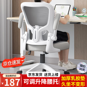 南皇（Nanhuang）学习椅学生学习椅子久坐舒服青少年人体工学椅书桌椅办公电脑座椅 【刹车轮】白灰+3级气杆 可旋转可升降扶手 -尼龙脚+乳胶垫