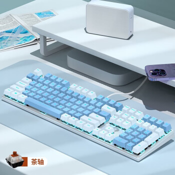 达尔优EK815有线87/104键USB机械合金版双色机械键盘电竞游戏家用办公全键无冲 108键-蓝白茶轴 官方标配