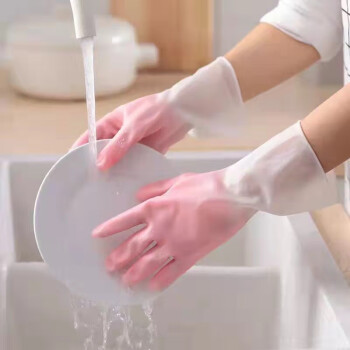 洋臣家庭清洁家务手套厚洗碗手套防水加绒橡胶洗衣服家务劳保手套 3双（不加绒常规）【颜色随机】