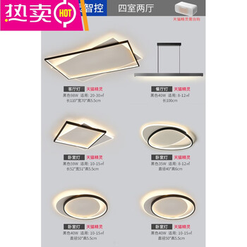 PDQ八度客厅灯现代简约大气餐厅大灯主卧中山灯具全屋组合套餐灯的 四室两厅-精灵/APP/语音（全系标