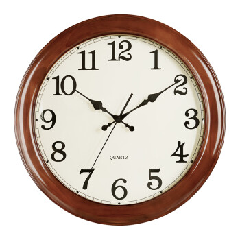 汉时（Hense）实木挂钟客厅挂墙时钟家用挂表创意简约石英钟表HW25棕色18英寸