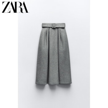 ZARA24春季新品 女装 打褶设计高腰绒布迷笛裙半身裙 3046844 802 灰色 XS (160/62A)