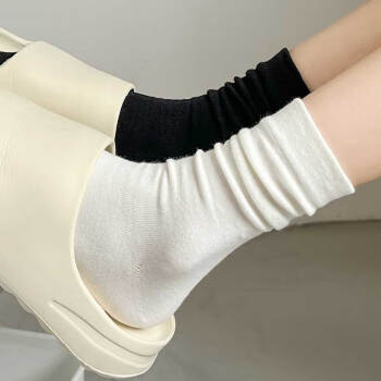 俞兆林4双白色堆堆袜子女士中筒袜棉ins潮秋冬款无骨运动袜月子长筒袜