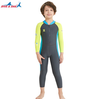 鲨巴特（SBART）夏季新款儿童潜水服户外长袖连体泳衣防晒速干中小童泳装 男款深灰色 S