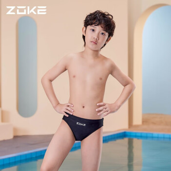 洲克（ZOKE）青少年儿童泳裤男中大童三角专业竞技训练舒适120626816 黑色 150