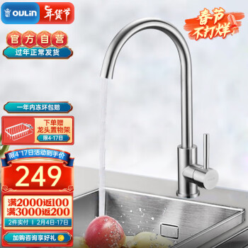 歐琳（OULIN）廚房水龍頭冷熱水槽龍頭洗菜盆水龍頭 不鏽鋼啞光OL-CFX001