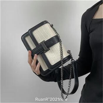 川布tuscans女包软软的包 黑白拼色小众感复古百搭链条单肩包腋下包斜 黑配白色