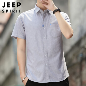 吉普（JEEP）短袖衬衫男夏季韩版纯棉休闲衬衣男士简约外套男装 浅灰 XL 
