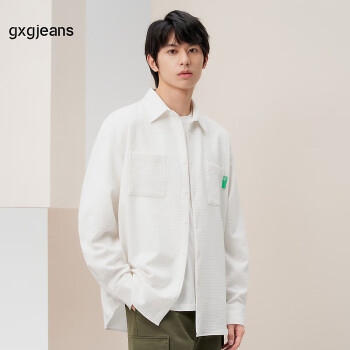 gxg.jeans男装长袖衬衫2023年秋季新款白色刺绣休闲翻领衬衣 白色 170/M
